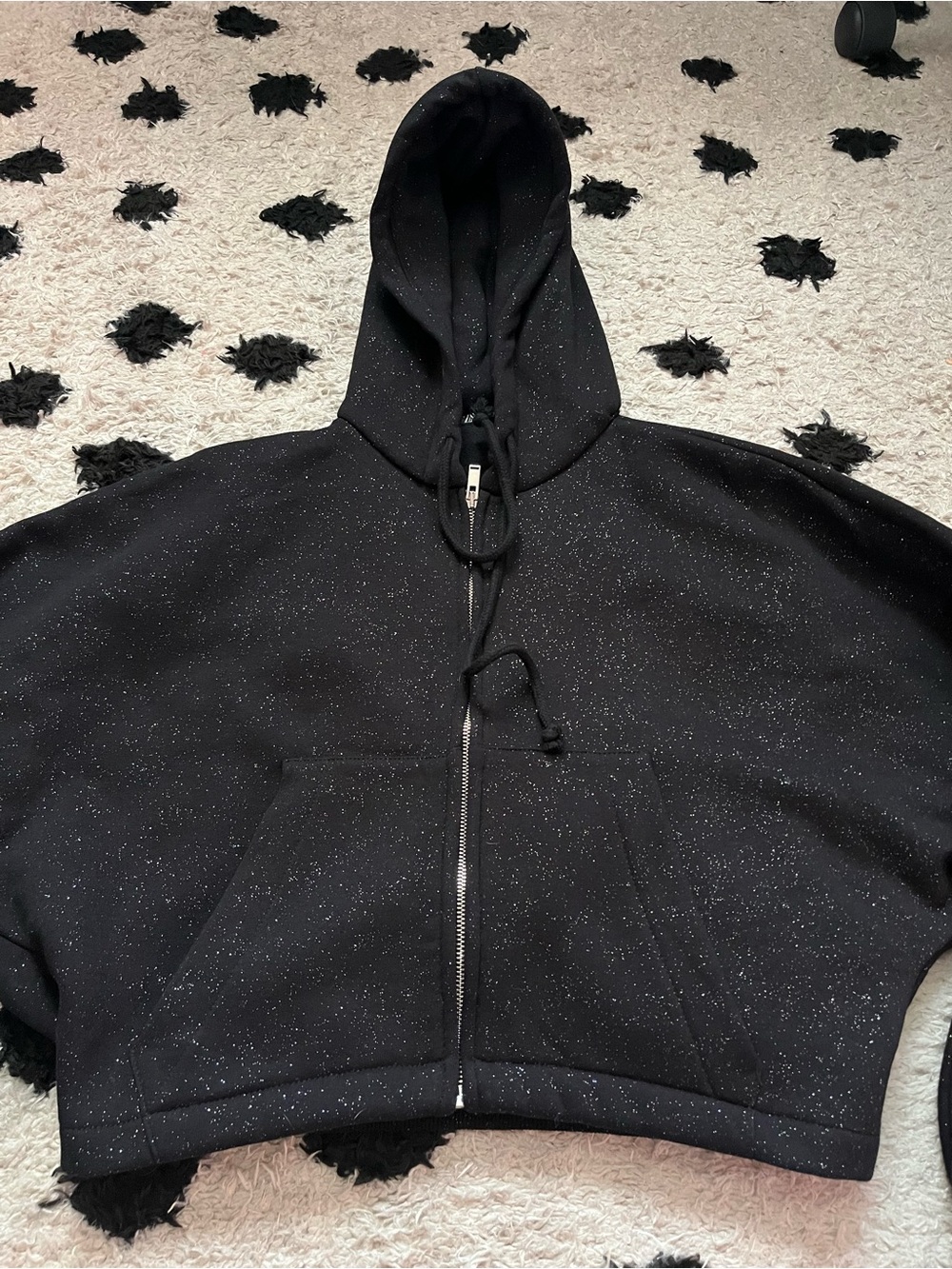 Zara size Large cropped black sparkle new york 77 zip up hoodie